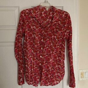 Like New J. Crew Red, Pink, Brown Floral Button Down Shirt Sz 12T